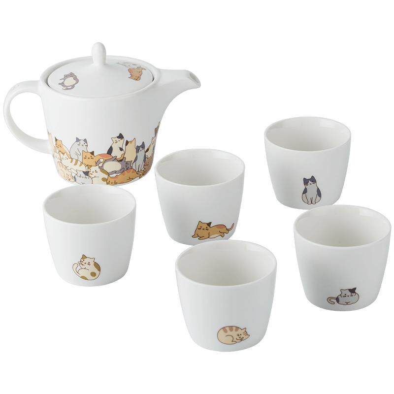 千代源懒猫一壶五杯茶具套装