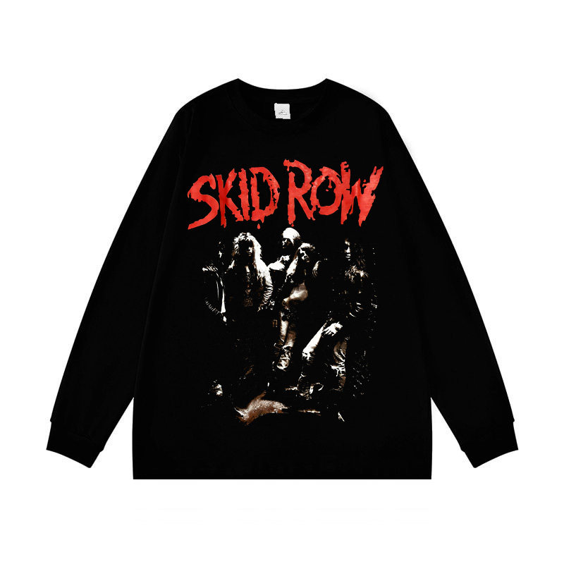 SKID ROW穷街乐队印花欧美潮流摇滚纯棉长袖T恤纯棉男女上衣打底
