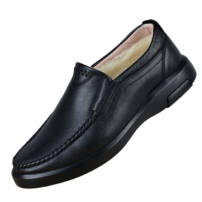 冬季加绒加厚保暖真皮羊毛棉鞋男