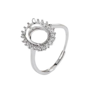 镀S925银民族风经典戴妃款女戒指空托戒托镶嵌椭圆形钻石翡翠蛋面