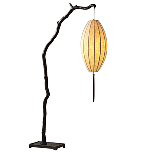 新中式落地灯复古风树枝禅意茶室书房立式氛围灯布艺灯笼钓鱼地灯