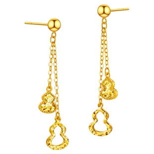 18K金碎碎冰葫芦流苏耳钉 女新中式光影金纯银碎冰冰福禄耳坠礼物