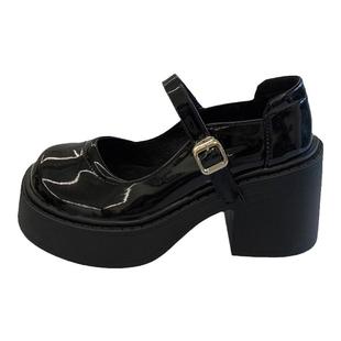 白色粗跟高跟小皮鞋jk单鞋2025春秋新款厚底增高法式玛丽珍女鞋子