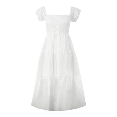 夏季新款法式名媛拼接一字领收腰显瘦开衫拼接蛋糕裙女