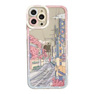 Benefit日系樱花风景插画小众艺术适用苹果13promax手机壳iphone12唯美14promax新11xsmax女xr透明8plus硅胶7