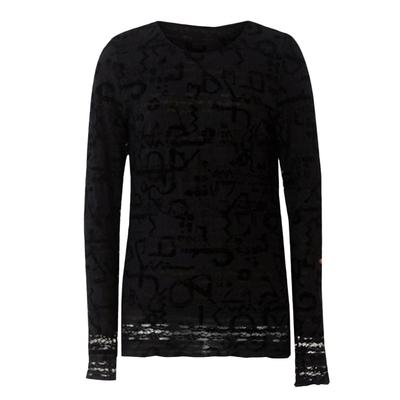 【会员价400元】AUM噢姆冬季优雅气质黑色蕾丝修身T恤上衣女