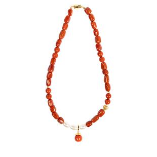 喜运宝「喜运予我」柿子红南红珍珠项链S925银配饰新中式女款首饰
