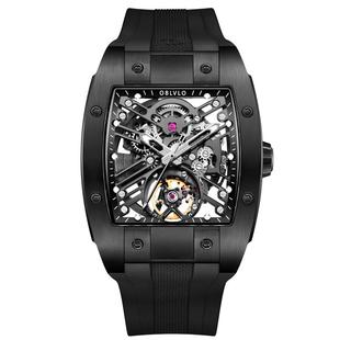 OBLVLO欧宝罗欧美镂空夜光机械氟橡胶时尚防水酒桶形理查德手表男