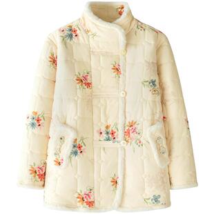 田园珊瑚绒夹棉袄睡衣女秋冬季加厚保暖海岛绒上衣单件上装女外套