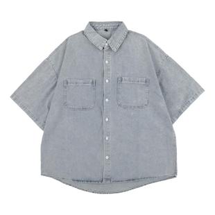 GOOZI MADE复古水洗短袖牛仔衬衫男夏季日系男生半袖衬衣外套男款