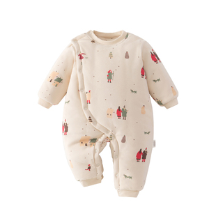 婴儿衣服秋冬季夹棉连体衣婴幼儿宝宝冬装男宝洋气外出服保暖80码