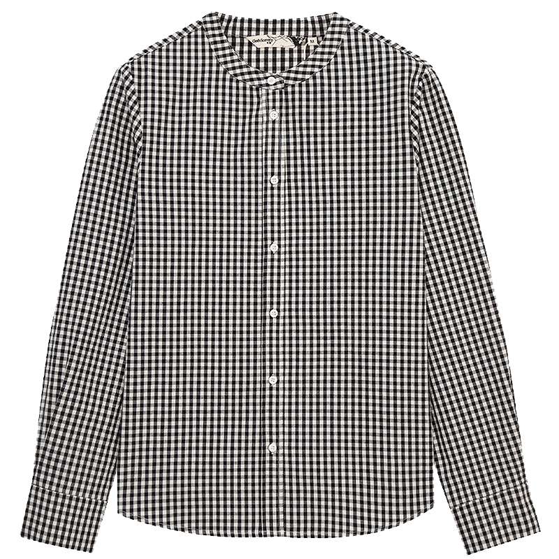 布景衬衫女冬季新品简约撞色格子圆领长袖宽松格纹纯棉衬衫1492