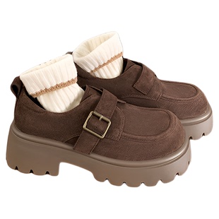 【王小毒】栗秋时节○5cm绒面乐福鞋女厚底增高新款复古小皮鞋