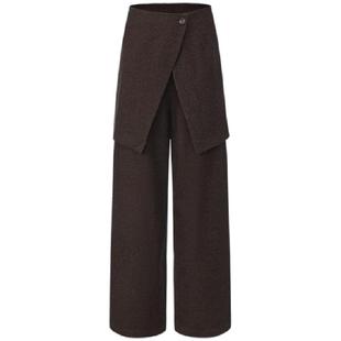 IF BY LAND X LOOKNOW2025秋冬新款棕色可拆卸屁帘长裤阔腿裤女