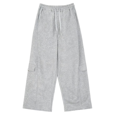 陆续！松紧腰加绒卫裤韩国25冬be*ge工装设计刺绣加厚休闲长裤女