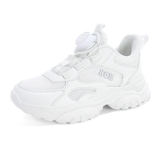 巴布豆男童运动鞋小白鞋2025夏季网面透气小学生女孩儿童白色鞋子