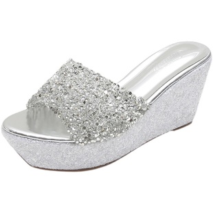 水晶高跟鞋8cm坡跟拖鞋女夏季外穿防水台松糕厚底网红鱼嘴凉鞋女