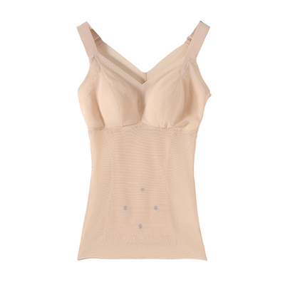 蓝色洁氧收腹兔穿文胸背心显瘦