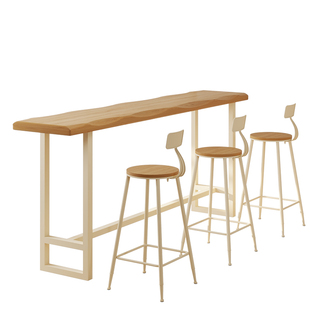实木吧台桌椅简约现代家用高脚桌靠墙长条窄桌奶茶店酒吧桌椅组合