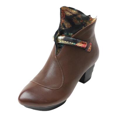 短靴粗跟靴相伴真皮民族风