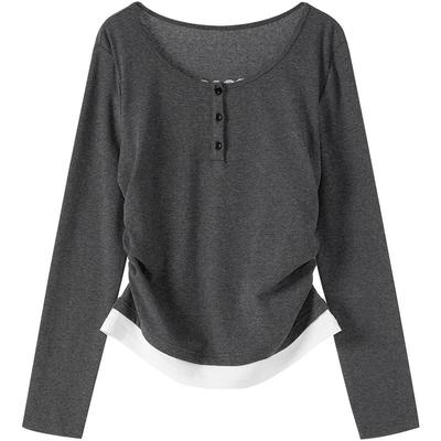 LAGOGO假两件修身显瘦长袖T恤