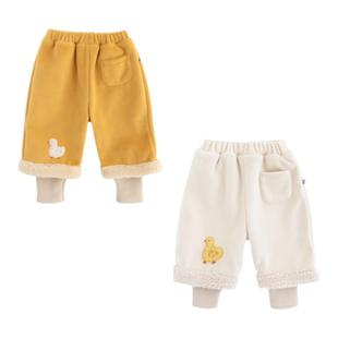 YOUGE 幼歌婴儿卡通绣花保暖裤子萌鸭假两件加绒条绒直筒棉裤