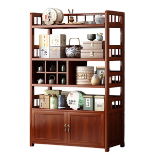 茶室布置茶柜置物架中古风实木小型博古架2025新款茶叶茶具收纳架