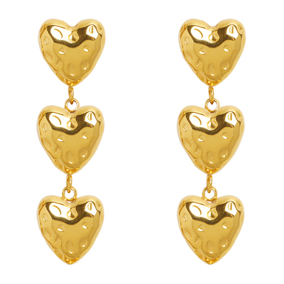 EBFWIND潮汐心跳 复古肌理感金属爱心长款高级钛钢耳钉耳环