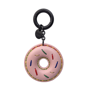 真皮立体甜甜圈汽车钥匙扣挂件高端精致女潮玩diy配件包挂饰配饰