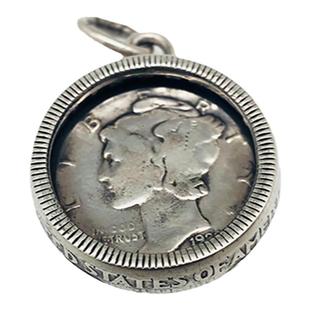 手工银饰配件吊坠25美分银币包裹墨丘利自由女神可转动送朋友礼物