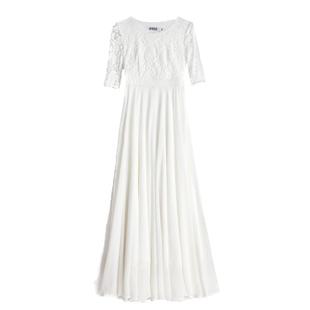 2025新款女气质长裙大摆长款连衣裙夏修身白色裙子蕾丝拼接沙滩裙