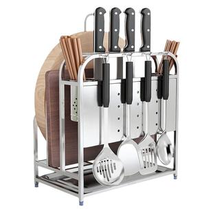 304不锈钢厨房刀架置物架多功能菜板菜刀架筷子筒一体刀具收纳架