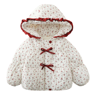 女童棉衣外套2025冬季女宝碎花加绒加厚洋气棉服上衣夹棉保暖棉袄