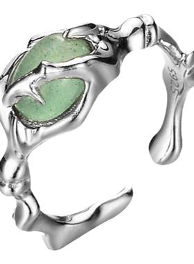 竹节绿玉纯银戒指几何鱼鳞片尾戒