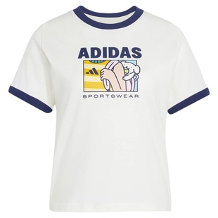 adidas阿迪达斯休闲运动舒适印花圆领半袖2026夏女短袖T恤 KC8603