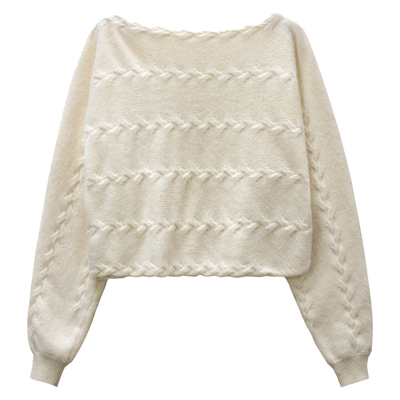 羊驼毛混纺斜肩针织套头衫