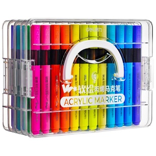 得力星闪舱丙烯马克笔24/36/48色可叠盒装学生美术专用水彩笔不透纸可叠色儿童小学生彩笔丙烯笔防水涂鸦DIY