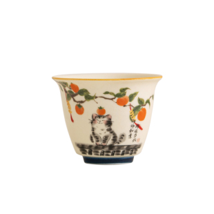 臻尧岩矿白陶瓷茶杯可爱猫咪主人杯闻香杯茶盏功夫茶具品茗杯单杯