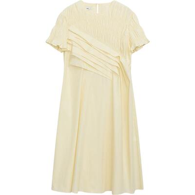 【有机棉】播褶皱连衣裙女夏小个子圆领短裙DDR2LD5615