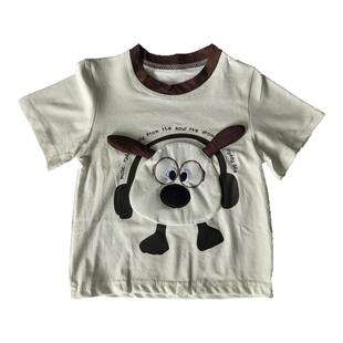 纯棉儿童夏季新款卡通男女童装重工可爱立体玩偶拼色短袖T恤上衣