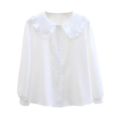 娃娃领衬衫女春秋白色雪纺上衣
