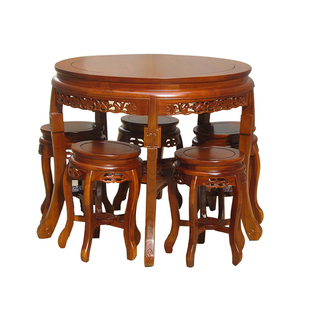 实木圆餐桌中式小户型老榆木仿古吃饭桌圆形餐厅家用实木圆桌