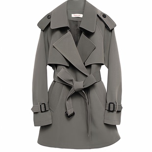 黑色简约随性翻领短款风衣外套女2025秋季新款小个子气质宽松上衣