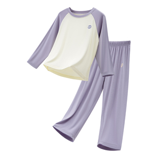 春秋季儿童莫代尔棉睡衣女童空调服男孩秋衣秋裤中大童冰丝睡衣