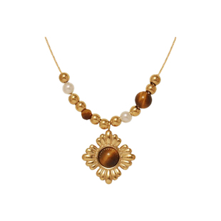 太阳花~原创设计焦糖虎眼石吊坠项链花朵叠戴锁骨链2026年新款