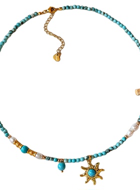 远山青绿~太阳吊坠串珠项链女