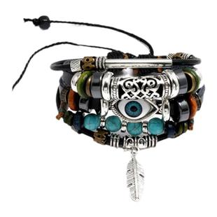 复古异域个性朋克手绳男女学生网红情侣手工编织五层珠珠眼睛手链