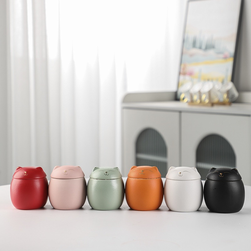 小猫茶叶罐陶瓷可爱萌猫咪跨境专供物殡葬个性茶罐仓罐储骨灰防潮