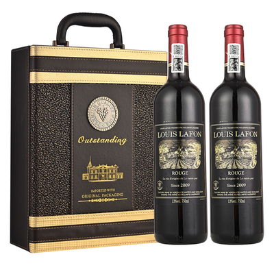 红酒路易拉菲LOUISLAFON侯爵山谷进口干红葡萄酒750ml*2瓶礼盒装