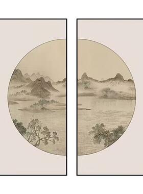 新中式茶室背景墙装饰画水墨画书房山水国画客厅餐厅挂画玄关壁画